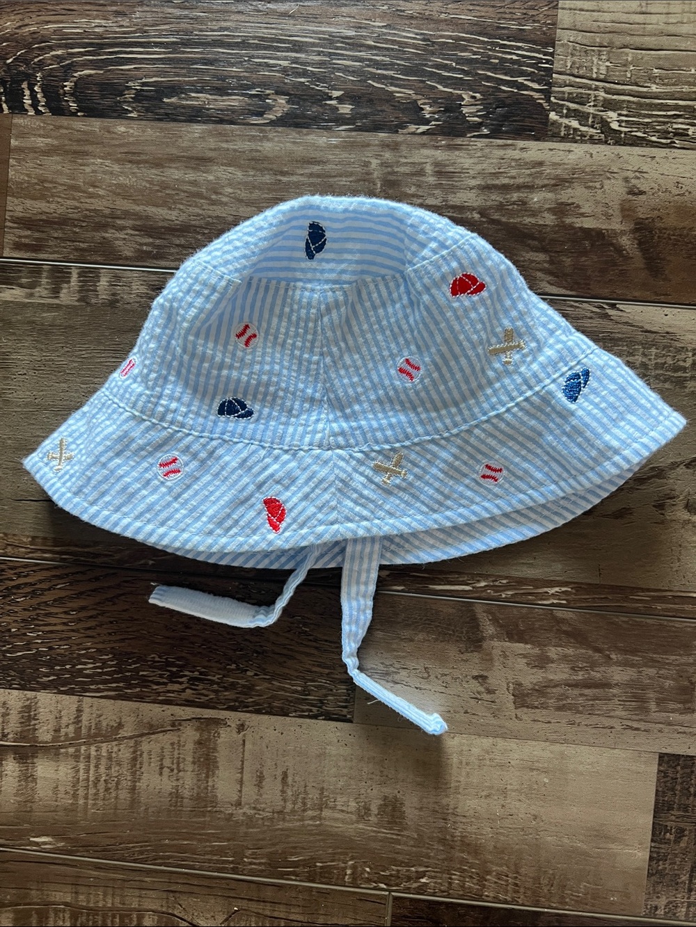 Baby Essentials Light Blue Striped Bucket Hat with Nautical Embroidery